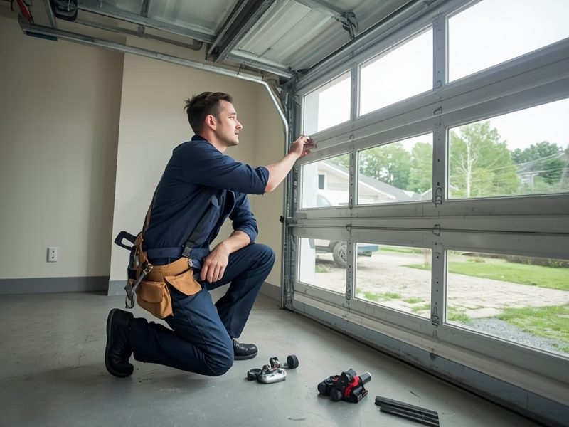 Albi Garage Door technician repairing torsion spring in Houston, TX
